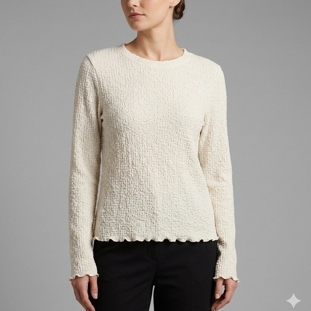 A New Day Bloise Womens XXL Cream Popcorn Crinkle Texture Long Sleeve Lettuce